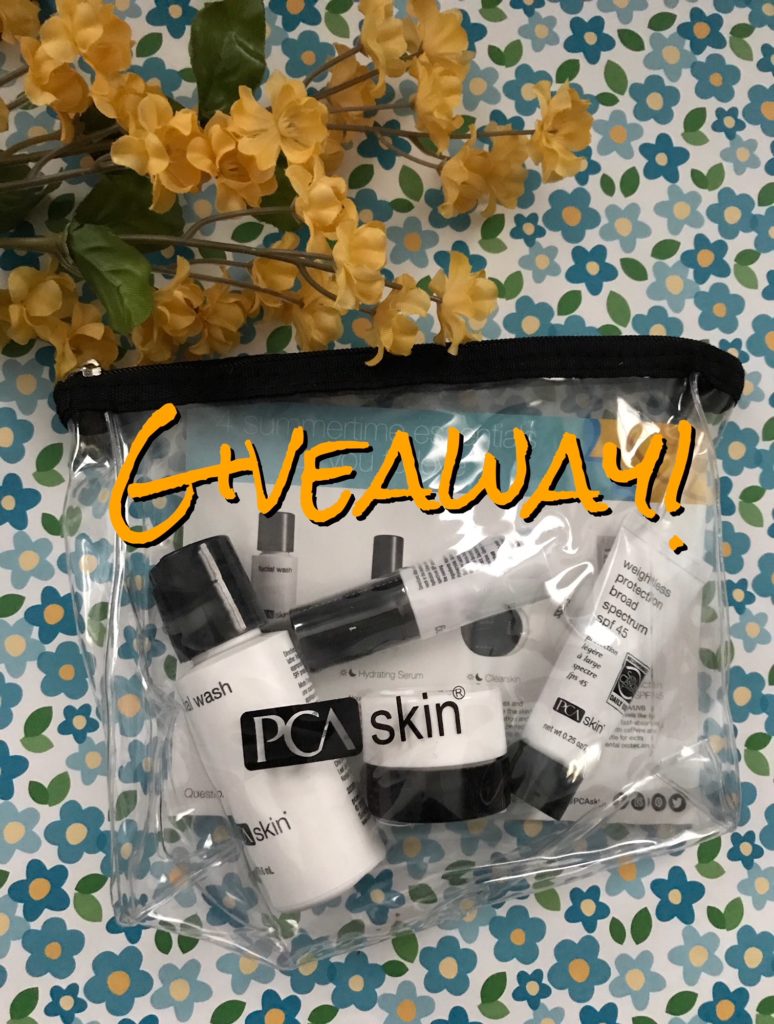 PCA Skin Summertime Essentials skincare minis with Giveaway title, neversaydiebeauty.com