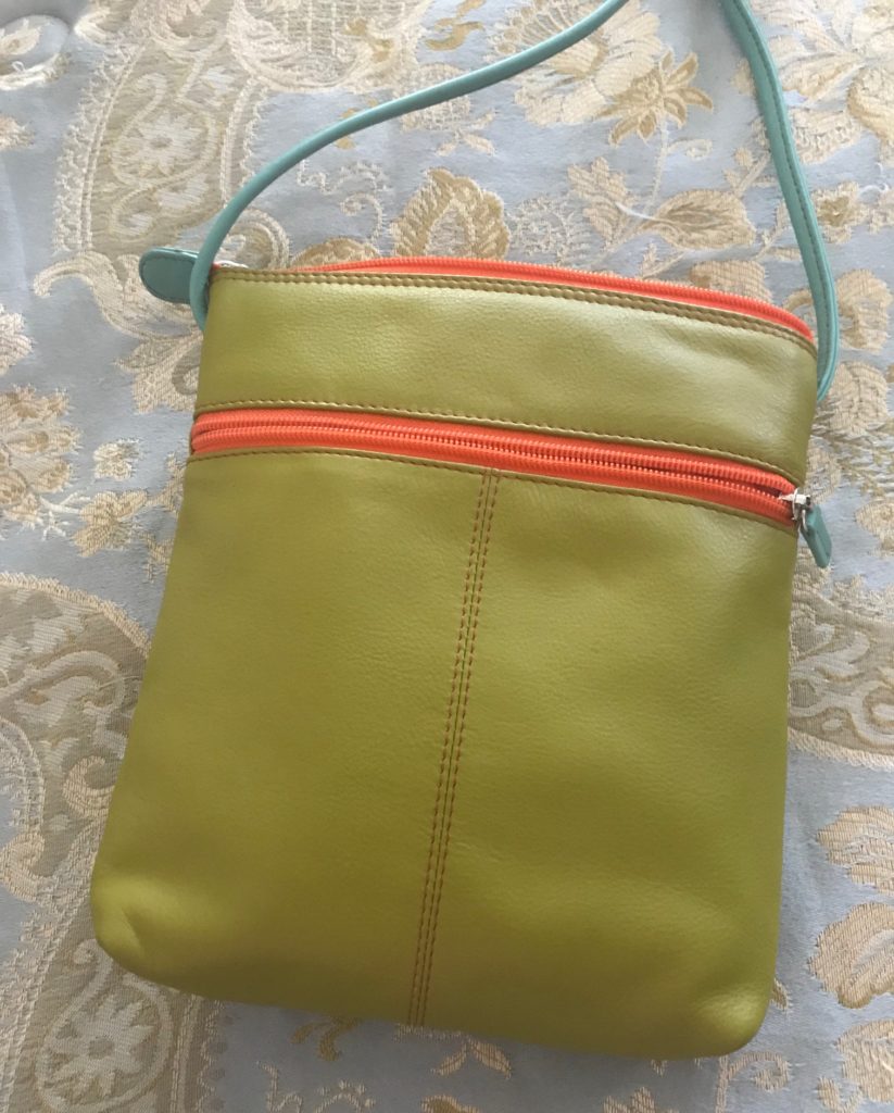 back of crossbody bag with zippered pocket, neversaydiebeauty.com