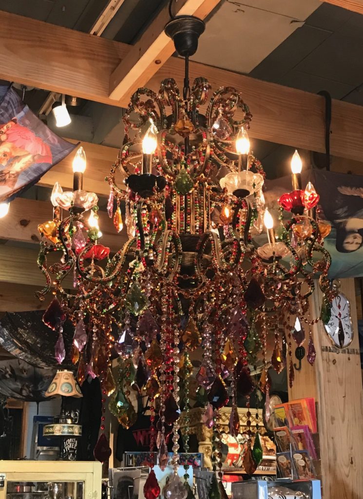 multi-colored beaded chandelier at Olfactory Company in Savannah GA, neversaydiebeauty.com