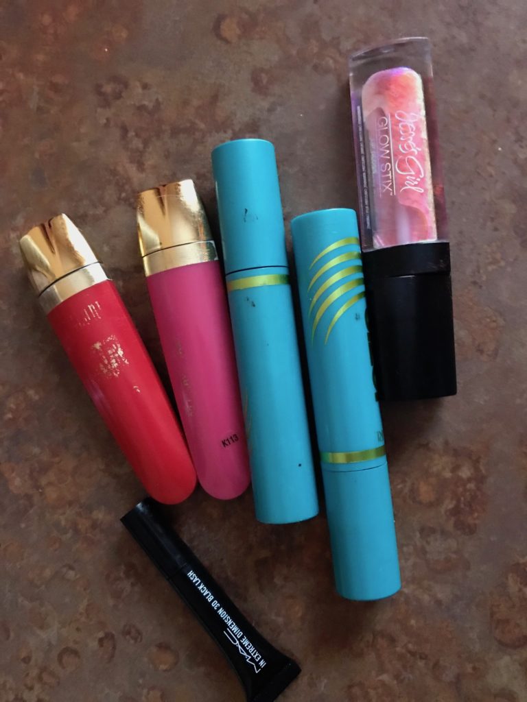 old lipsticks and mascaras I'm throwing out, neversaydiebeauty.com