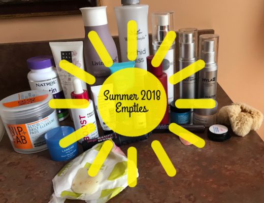 my empty beauty products for summer 2018 with a sun title on top, neversaydiebeauty.com