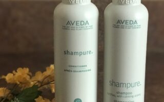 bottles of Aveda Shampure Conditioner and Shampoo, neversaydiebeauty.com