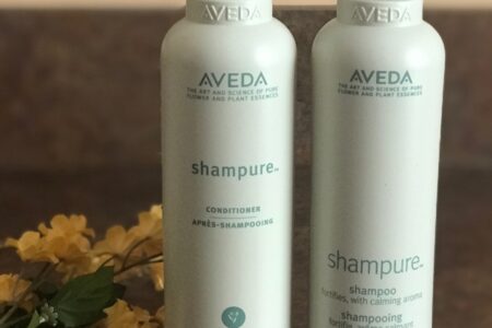 bottles of Aveda Shampure Conditioner and Shampoo, neversaydiebeauty.com