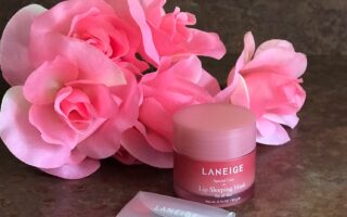 full size jar of Laneige Lip Sleeping Mask, neversaydiebeauty.com and applicator