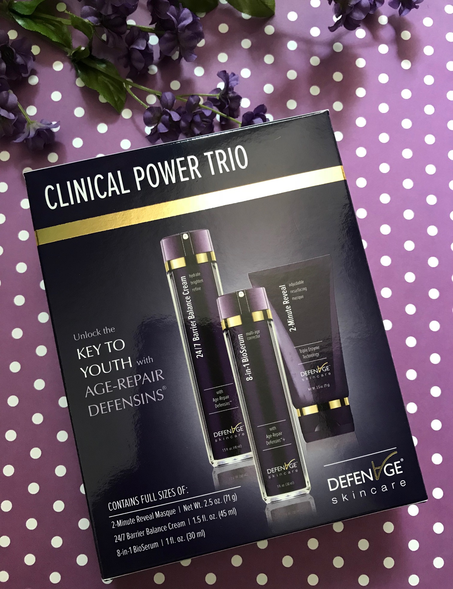 DefenAge Clinical Power Trio outer packaging, neversaydiebeauty.com