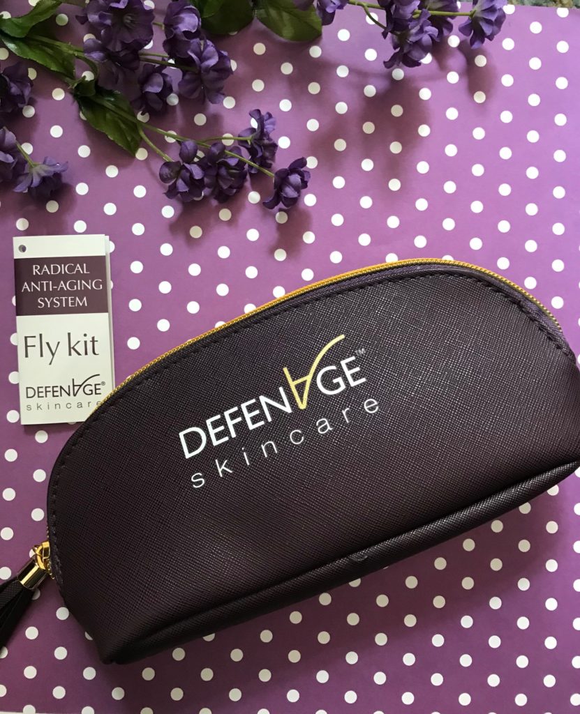 deep purple travel DefenAge Fly Kit with TSA friendly sizes of the Clinical Power Trio, neversaydiebeauty.com