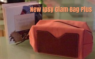 orange faux suede Ipsy Glam Bag Plus clutch with product card, neversaydiebeauty.com