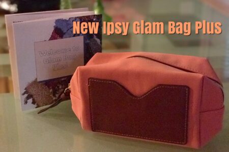 orange faux suede Ipsy Glam Bag Plus clutch with product card, neversaydiebeauty.com