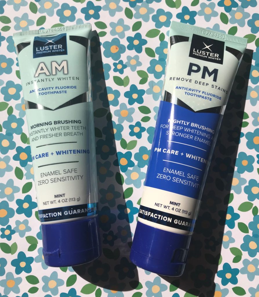 morning and evening tubes of Luster AM/PM Toothpaste, neversaydiebeauty.com