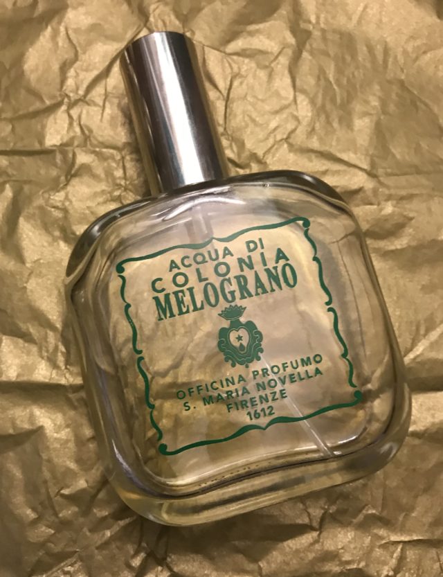 bottle of cologne, Melograno from Santa Maria Novella, neversaydiebeauty.com