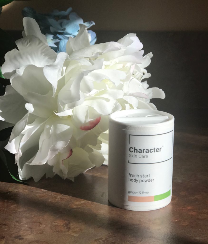 round shaker container of Character Fresh Start Body Powder, neversaydiebeauty.com