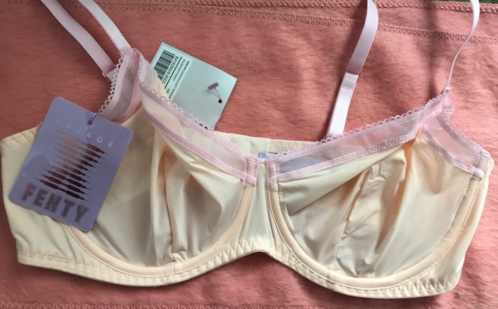 Unlined Microfiber Demi Cup bra from Savage by Fenty in peach with pink trim, neversaydiebeauty.com
