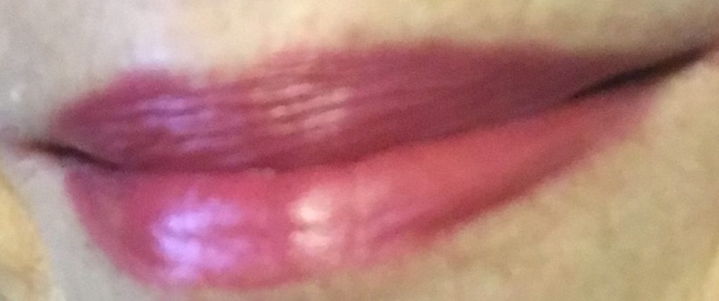 lip swatch, The Organic Skin Company Lip Service Lipstick: Blossom, a pink-red shade, neversaydiebeauty.com