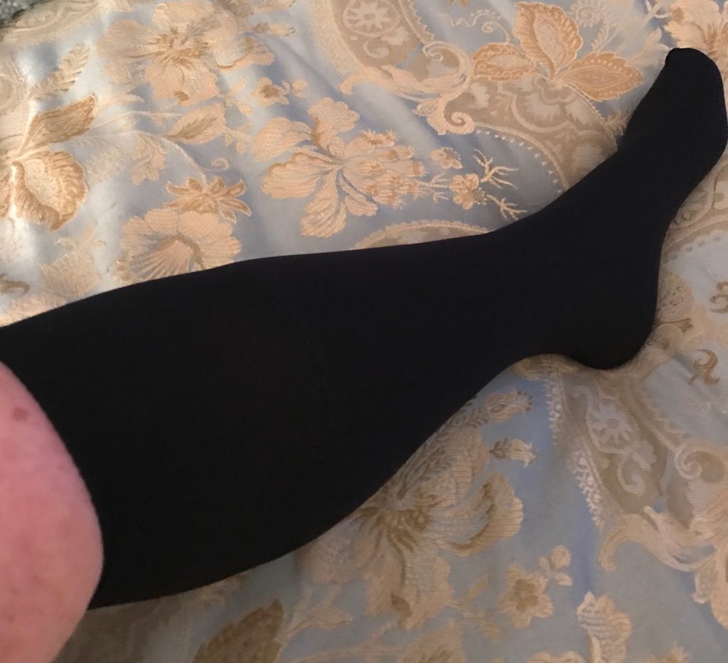 my leg wearing Berkshire Comfy Cuff Knee Hi sock, neversaydiebeauty.com