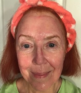 me wearing 7th Heaven Pink Guava Peel-off Mask while it's still wet, neversaydiebeauty.com