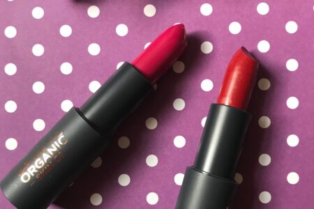 red lipsticks - Blossom and Flame from The Organic Skin Company, neversaydiebeauty.com