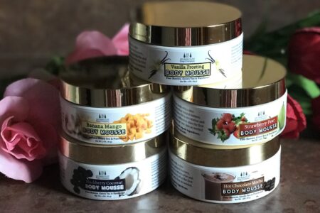 5 jars of Humboldt Soap Company's new Body Mousse in 5 different natural scents, neversaydiebeauty.com