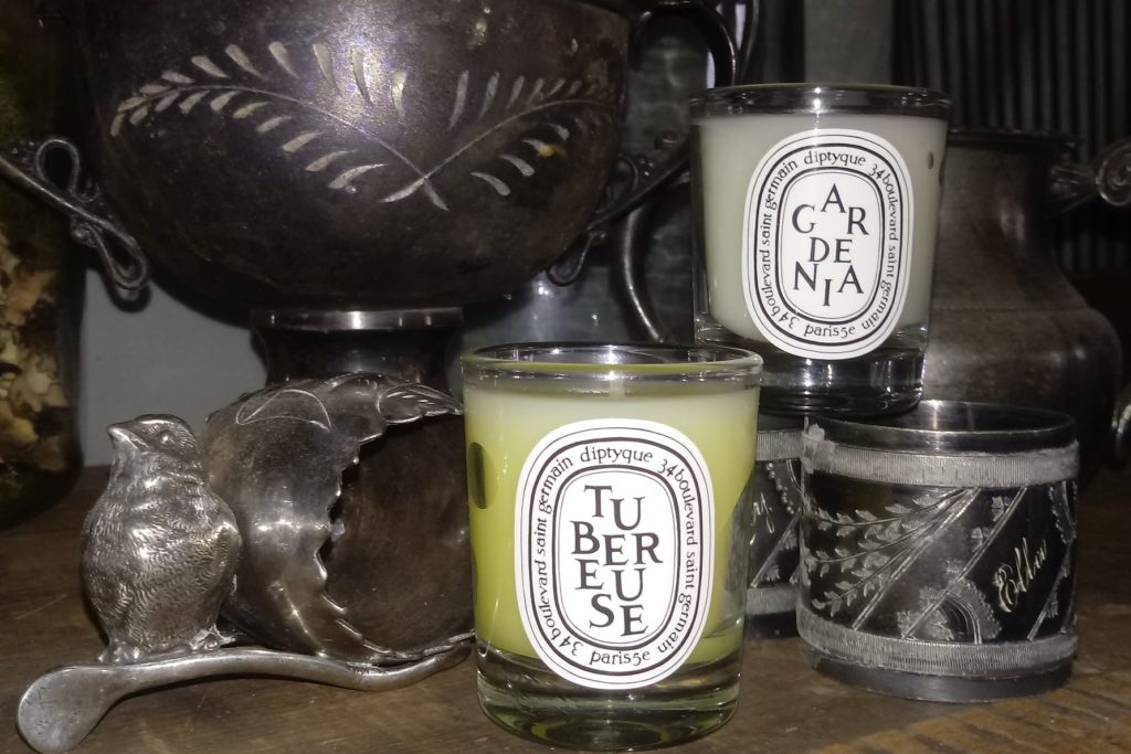 2 mini Diptyque candles, Tuberose & Gardenia scents