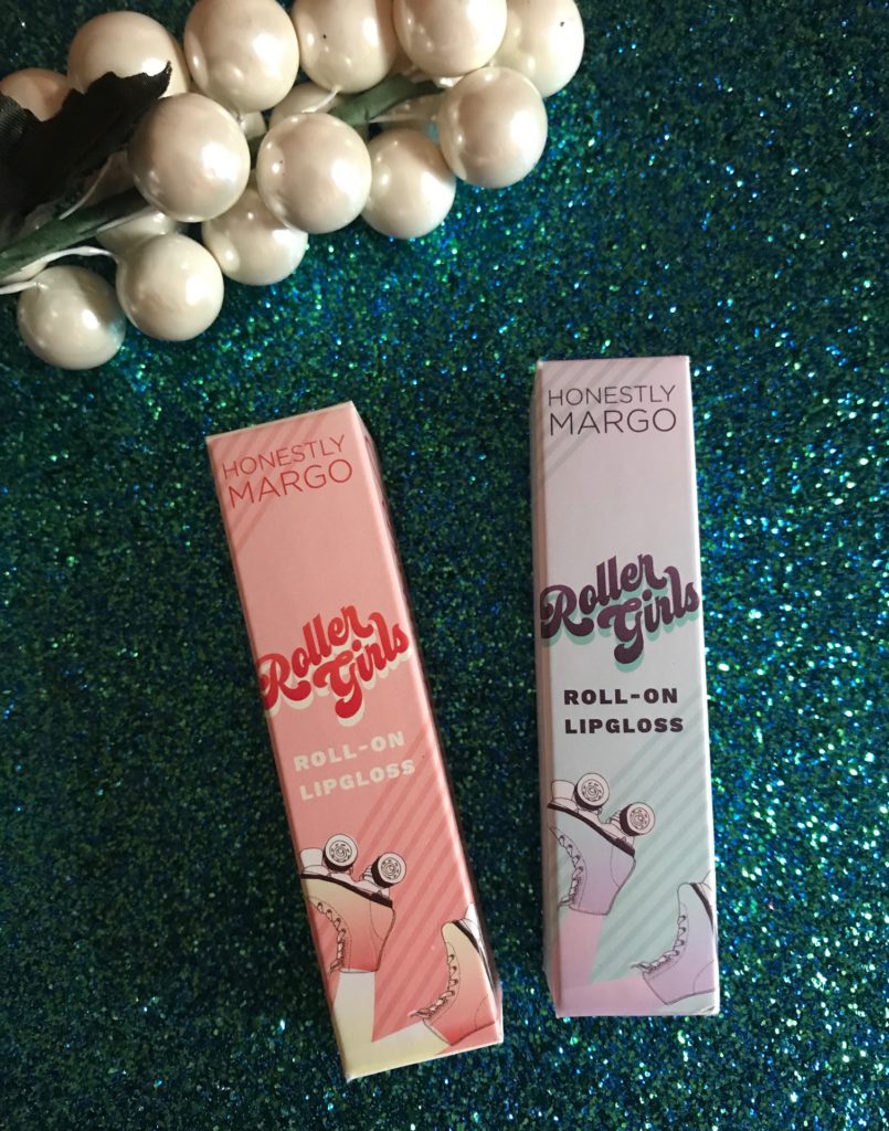 Honestly Margo Roller Girls Lipgloss, boxes of strawberry and grape scents, neversaydiebeauty.com