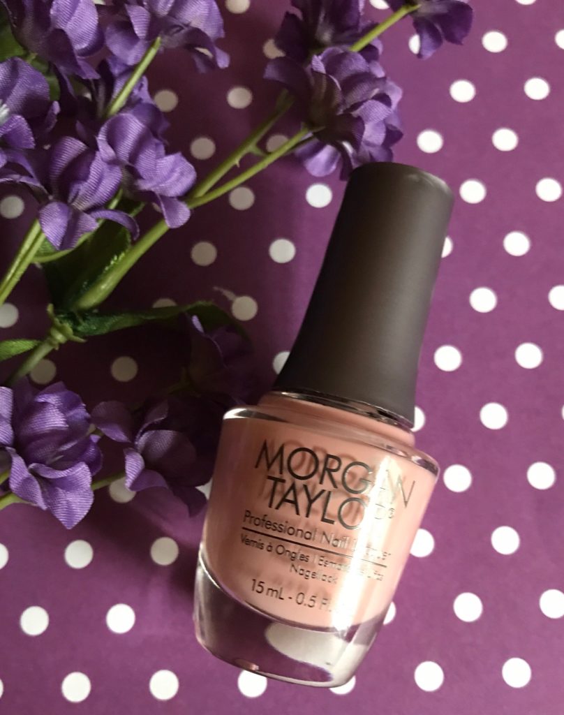 bottle of Morgan Taylor Hollywood's Sweetheart Nail Lacquer, a cool-toned light mauve taupe shade, neversaydiebeauty.com 