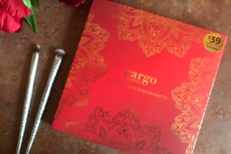 Cargo Namastay Blockbuster Eyeshadow Palette outer box red with gold, neversaydiebeauty.com