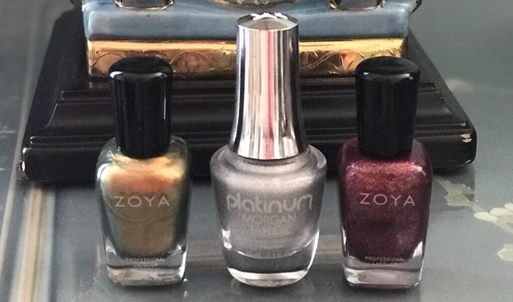 3 glitzy holiday nail polishes, Zoya Aggie & Teigen and Morgan Taylor Platinum Liquid Bling, neversaydiebeauty.com