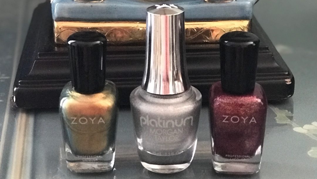 3 glitzy holiday nail polishes, Zoya Aggie & Teigen and Morgan Taylor Platinum Liquid Bling, neversaydiebeauty.com