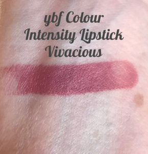 swatch, shade Vivacious, ybf Colour Intensity Lipstick, a mauve color, neversaydiebeauty.com