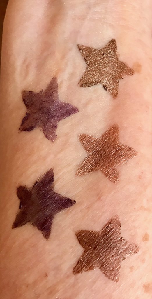 more swatches taken in warm sunlight of Mally Evercolor Eye Shadow Stick Extra, neversaydiebeauty.com