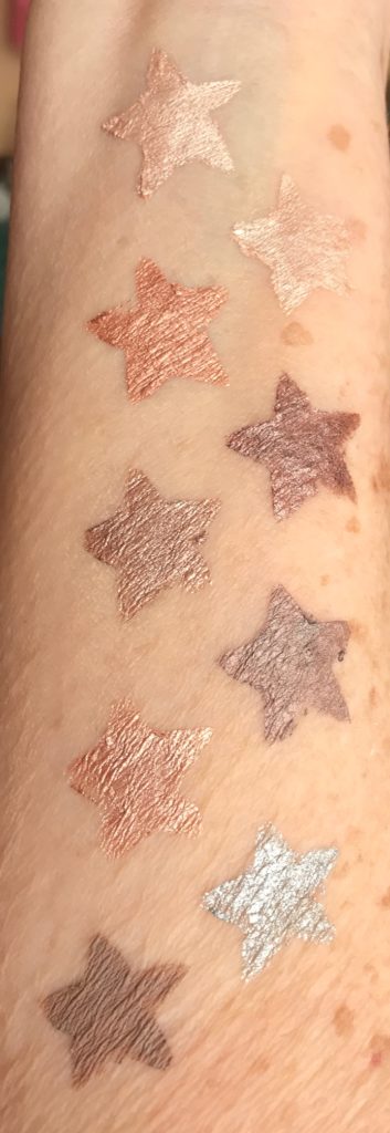 warm toned swatches of 9 shades of Mally Evercolor Eye Shadow Stick Extra shades, neversaydiebeauty.com