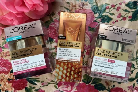 new products for the L'Oreal Age Perfect lines: Rosy Tone Fragrance-free Moisturizer and Mask & Hydra-Nutrition Balm, neversaydiebeauty.com