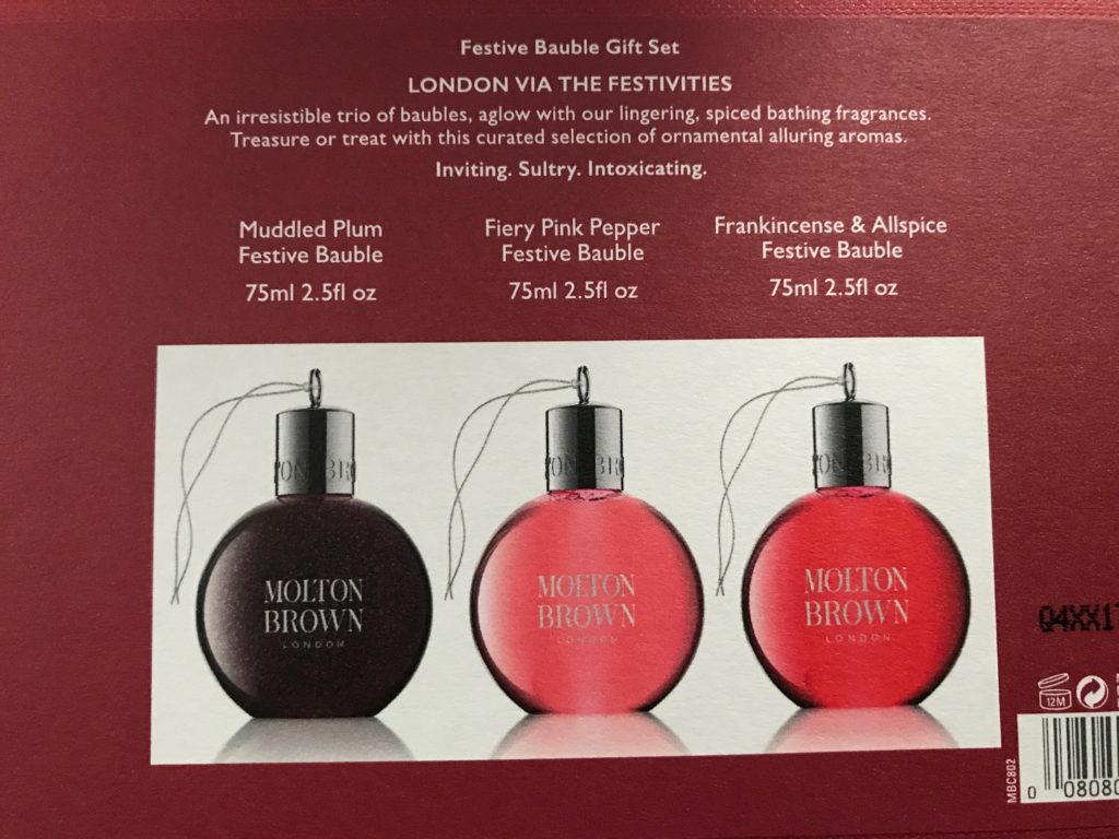 back of the Molton Brown Festive Bauble Gift Set box, neversaydiebeauty.com