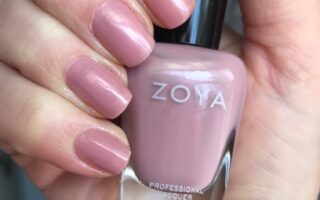 my nails wearing cool-toned light pink Zoya Caresse nail polish, neversaydiebeauty.com