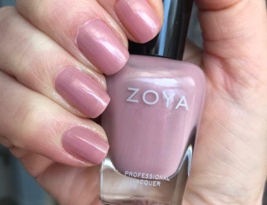 my nails wearing cool-toned light pink Zoya Caresse nail polish, neversaydiebeauty.com