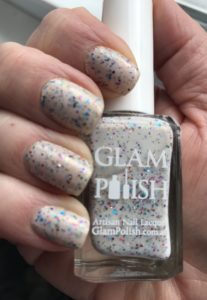 my nails with 3 coats of Glam Polish Heffalumps And Woozles, a white polish with multicolor glitter and rosy holo, neversaydiebeauty.com