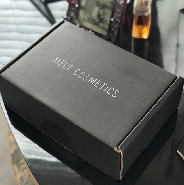 Melt Cosmetics shipping box, black with Melt name, neversaydiebeauty.com