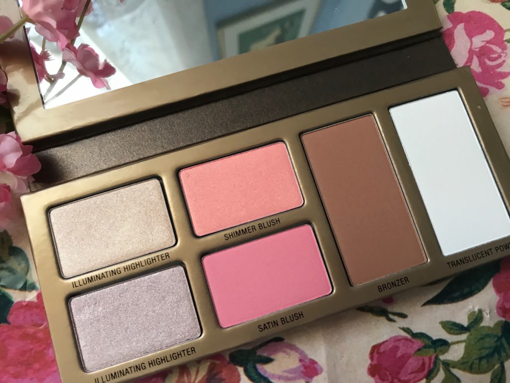 closeup of the pans of the LOV Shape x Glow Face Palette with highlighters, blush, bronzer and powder, neversaydiebeauty.com