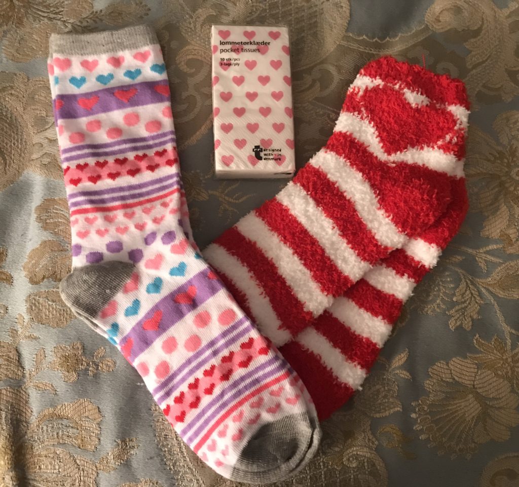 Valentine's socks & tissues, neversaydiebeauty.com