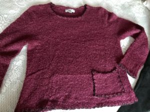 raspberry boucle sweater with black trim, neversaydiebeauty.com