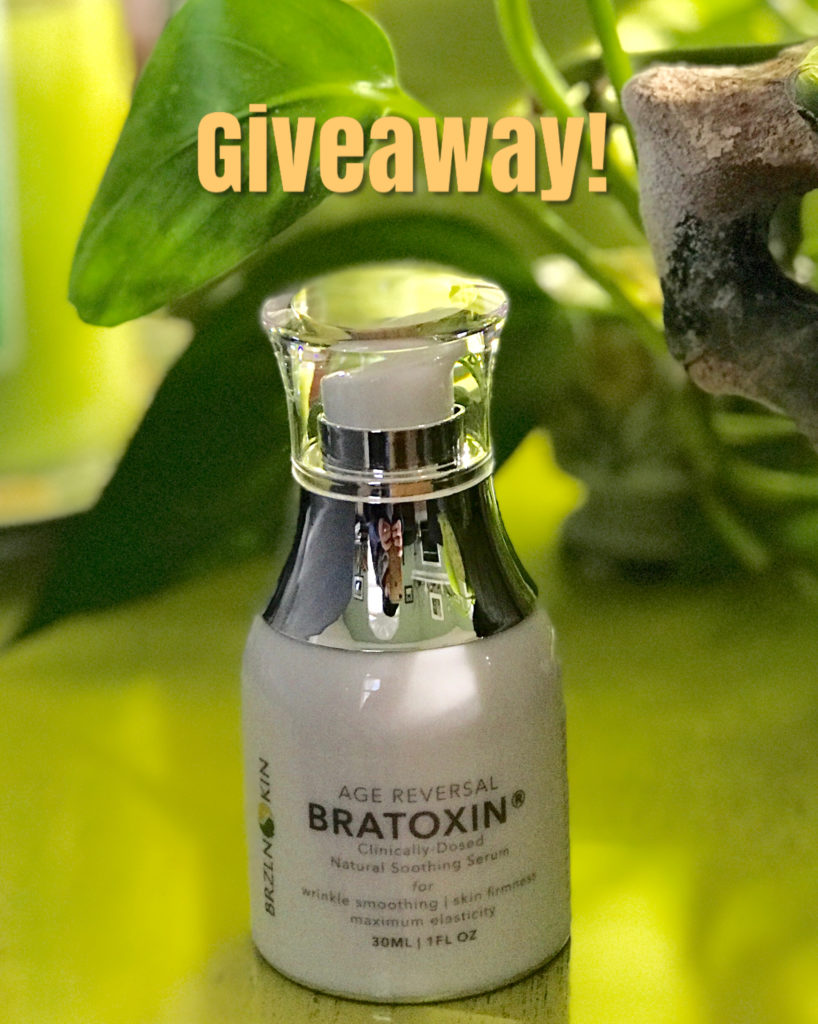 giveaway: bottle of Bratoxin anti-aging face serum, neversaydiebeauty.com