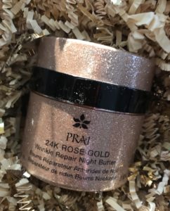 rose gold colored jar of PRAI 24K Rose Gold Wrinkle Repair Night Butter, neversaydiebeauty.com