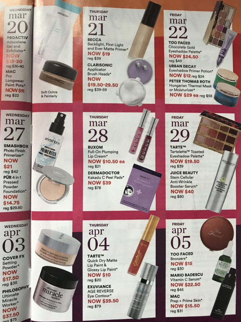 Ulta 21 Days of Beauty Spring 2019 first page of the calendar of products on sale, neversaydiebeauty.com