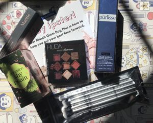 cosmetics in my Ipsy Glam Bag Plus for March 2019 in their packaging, neversaydiebeauty.com