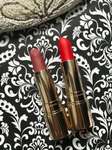 Clarins Joli Rouge Velvet Lipstick bullets in two shades: Rose Berry and Spicy Chili, neversaydiebeauty.com