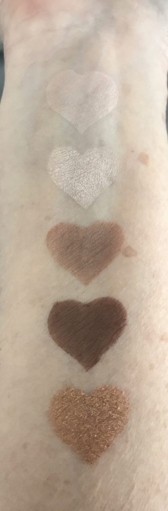 swatches 1-5 in natural light Physicians Formula Sultry Nights palette, neversaydiebeauty.com