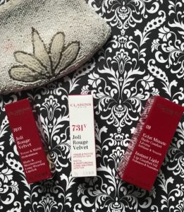 outer boxes for Clarins Joli Rouge Velvet Lipsticks and Instant Light Lip Comfort Oil, neversaydiebeauty.com