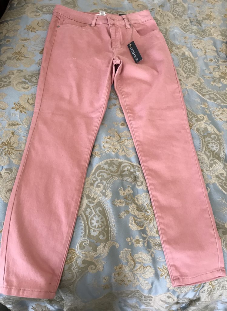 pink stretch jeans from Artisan NY, neversaydiebeauty.com