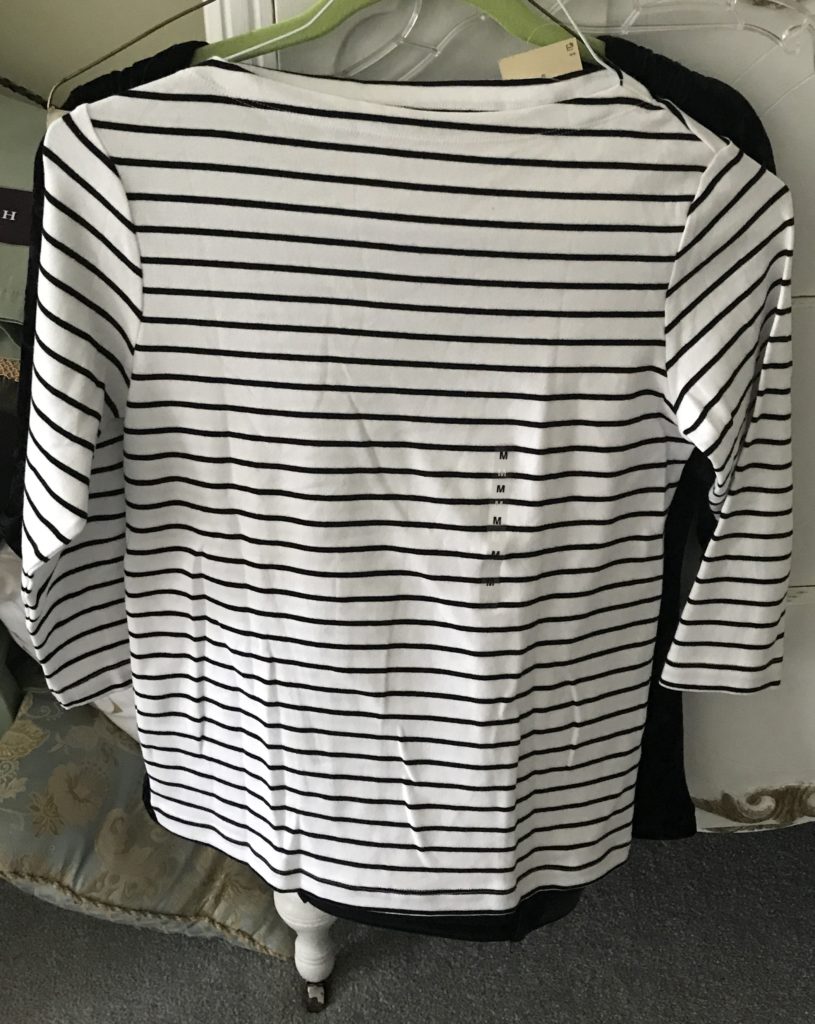 striped cotton women's top with 3/4 sleeves from Muji, Japanese retail store in the US, neversaydiebeauty.com