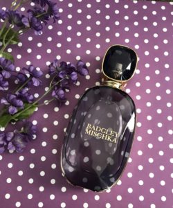 purple glass faceted bottle of Badgley Mischka Eau de Parfum, neversaydiebeauty.com