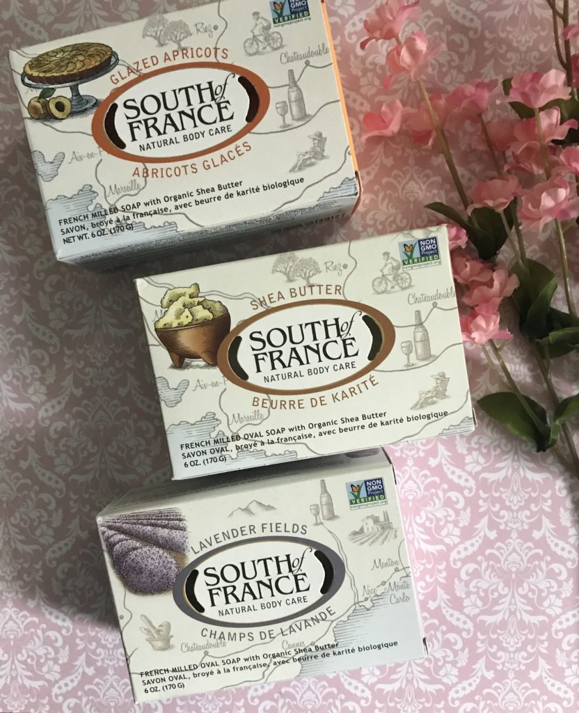 3 full size bar soaps in boxes from South of France Natural Body Care, neversaydiebeauty.com